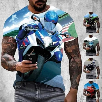 Pohodě Motocykl Závodní Grafické T-Shirt Pro Muže 3D Tištěné Plus Velikost Pánské T -Shirt Letní Krátký Rukáv Tričko Topy Streetwear